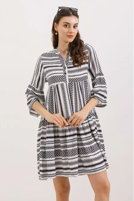 1975 ETHNIC PATTERNED DRESS - Black