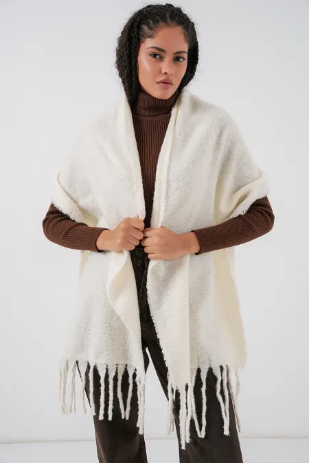 Women's Soft Textured Thick Shawl Scarf 15951 - Ecru