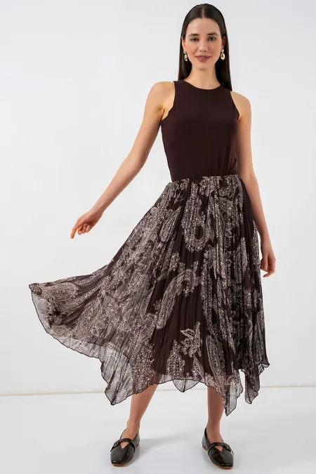 Jupe asymétrique en tulle et mousseline pour femme 8061 - Marron