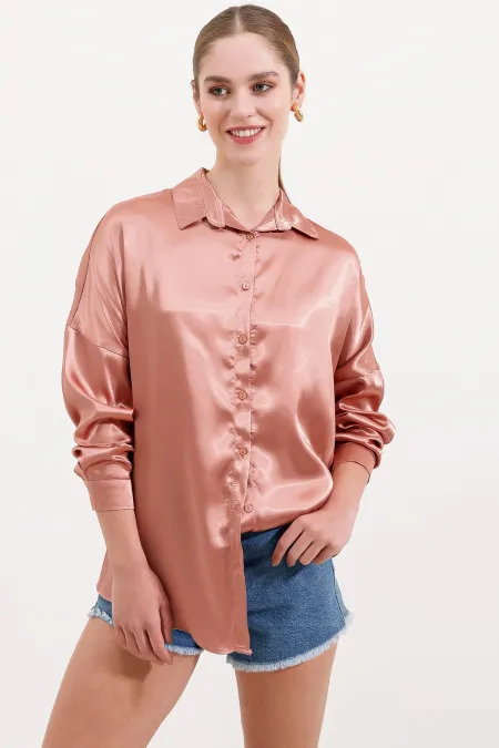 Chemise oversize en satin 3985 - Camel