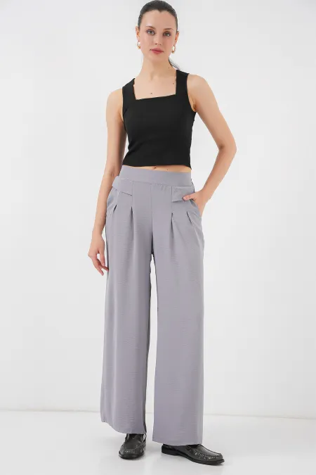 Kadın Geniş Paça Pileli Pantolon 6718 - Gri