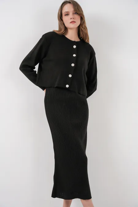 Women's Cardigan Dress Knitwear Two Piece Set 15960 - Black