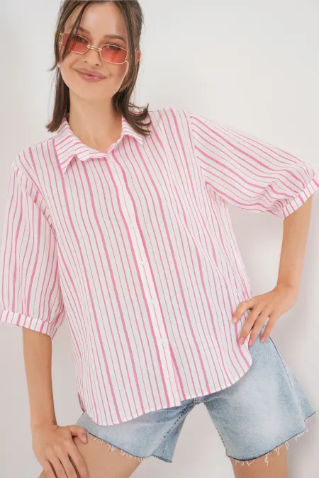 Women's Striped Short Sleeve Shirt 20345 - Powder
