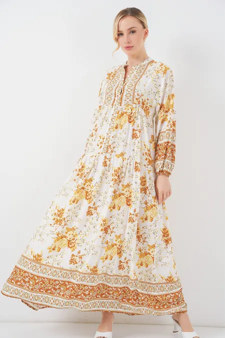 Robe moutarde à motifs authentiques 2423