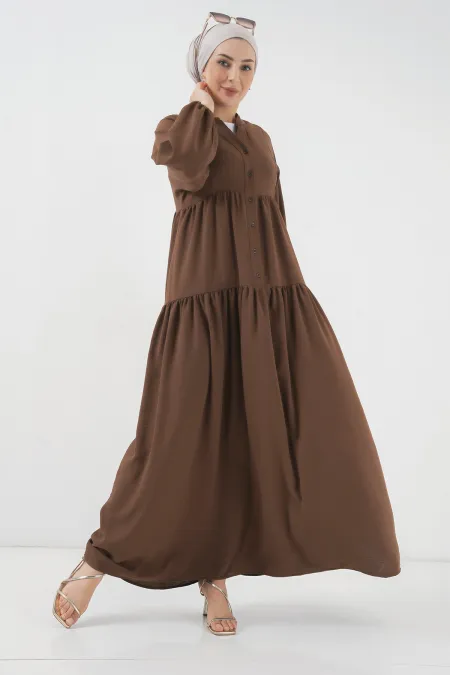 2527 Women's Long Hijab Dress - Brown 2527 Women's Long Hijab Dress - Brown