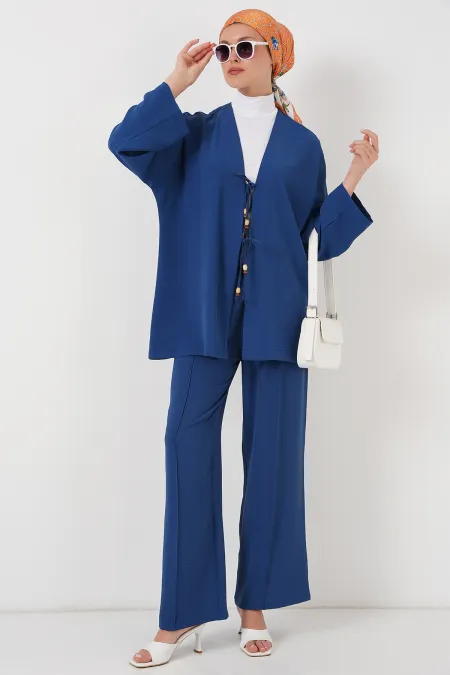 Ensemble deux pièces pantalon et kimono Ayrobin pour femme 6739 - Indigo