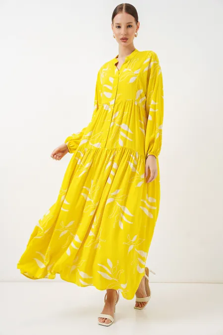 Robe longue hijab à motifs pour femme 2585 - A.Sarı