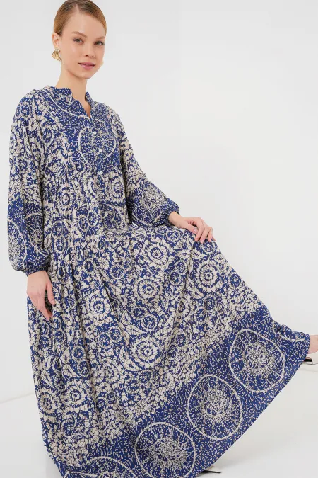 2423 Authentic Patterned Hijab Dress - Navy Blue 7