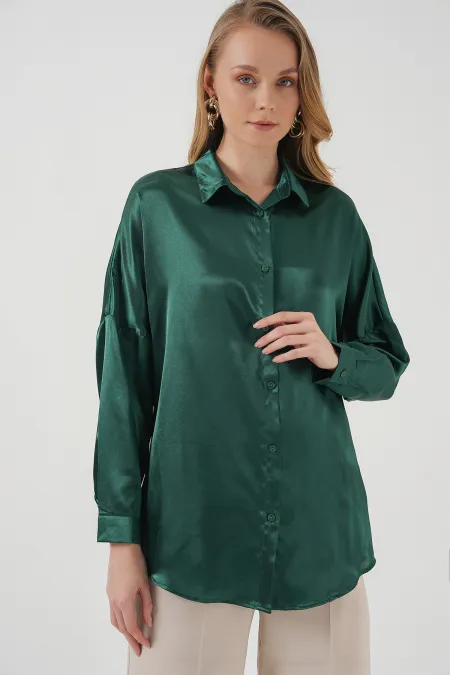 Chemise oversize en satin 3985 - Vert émeraude
