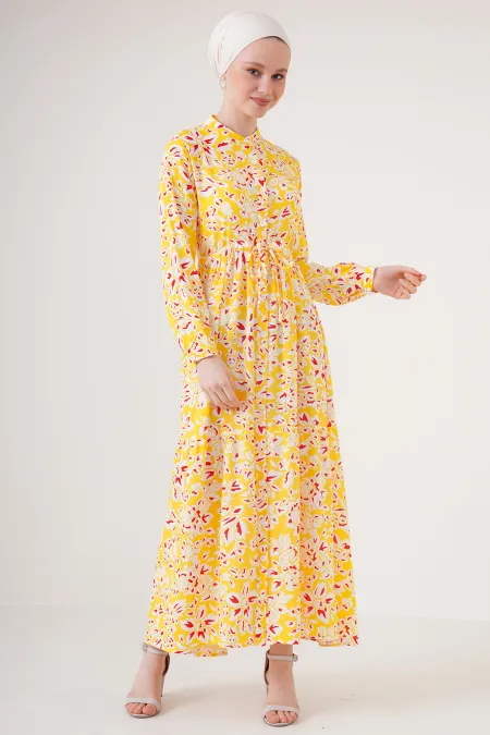 2144 Judge Collar Hijab Dress - Yellow