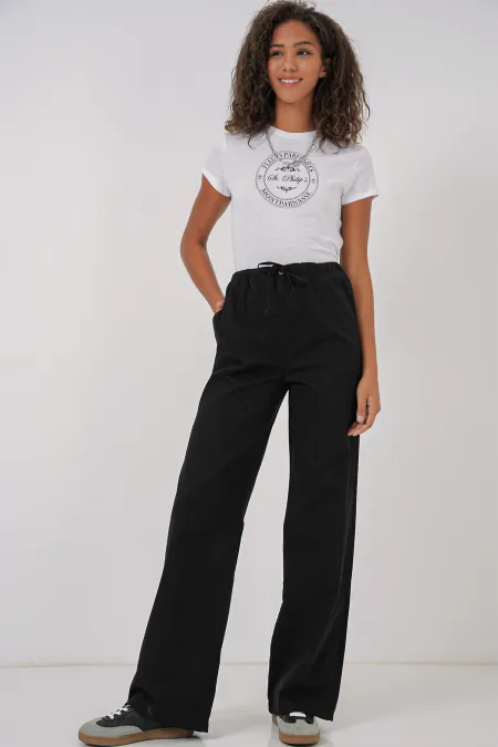 6690 Women's Wide Leg High Waist Trousers - Black