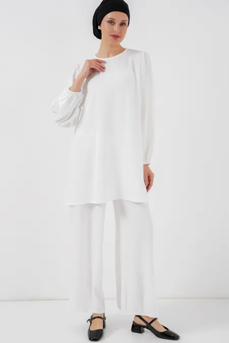 Ayrobin Tunik Pantolon Alt Üst Takım 6712 - Beyaz