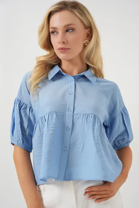 T-shirt court à manches courtes pour femme 20335 - Bleu