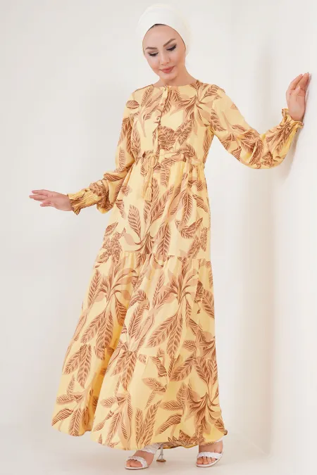 Robe hijab à motifs 2145 - Jaune