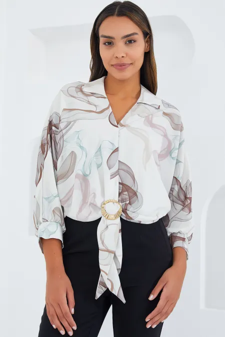 Chemise courte fluide oversize en satin pour femme 906 - Marron