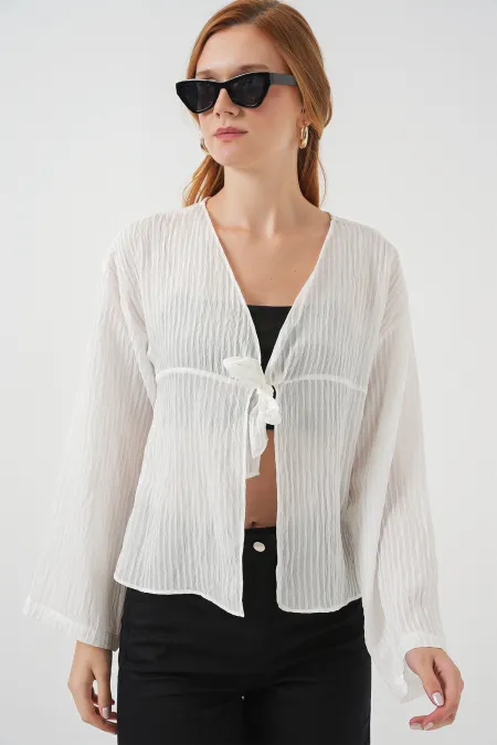 Women's Lace-Up Blouse 952 - White Women's Lace-Up Blouse 952 - White