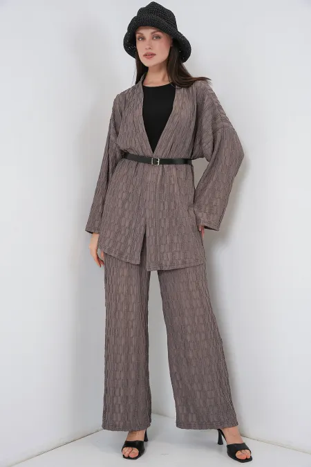 Kadın Kimono Pantolon İkili Takım 30078 - Füme