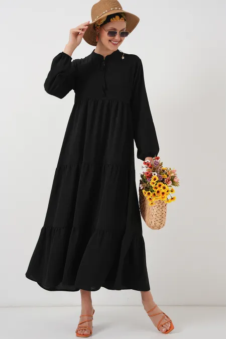 1627 Lace-Up Hijab Dress - Black