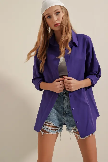 Chemise basique longue oversize 3900 - Violet