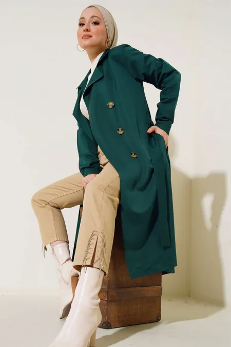 Trench-coat hijab croisé T5853 - Vert émeraude