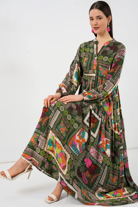 Robe longue hijab à motifs pour femme 2585 - Vert foncé