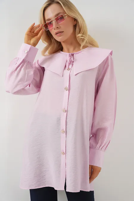 Tunique longue à col Claudine pour femme 5967 - Poudre