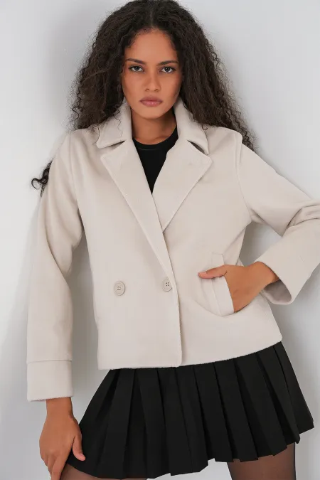 Kadın Kaşe Ceket 0725 - Ekru