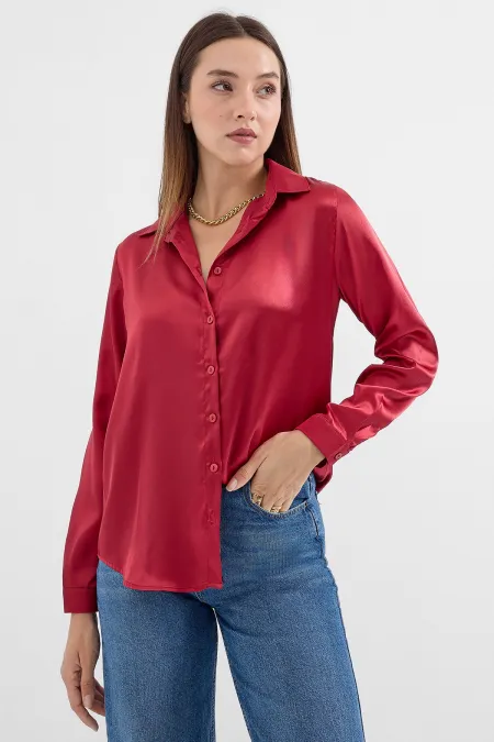 Chemise en satin fluide 3964 - Rouge bordeaux clair