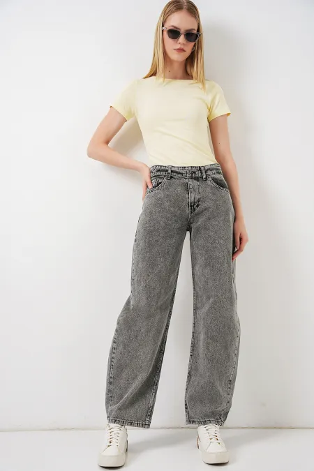 Women's High-Waisted Jeans 30081 - Anthracite