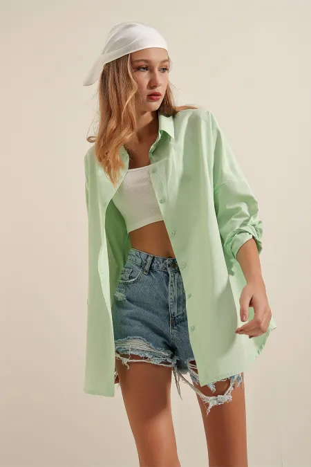 Chemise basique longue oversize 3900 - Vert clair