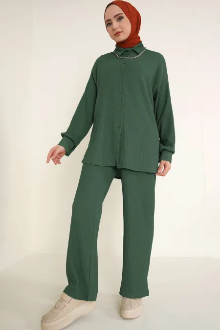 Ensemble hijab tricoté deux pièces T5858 - Vert émeraude
