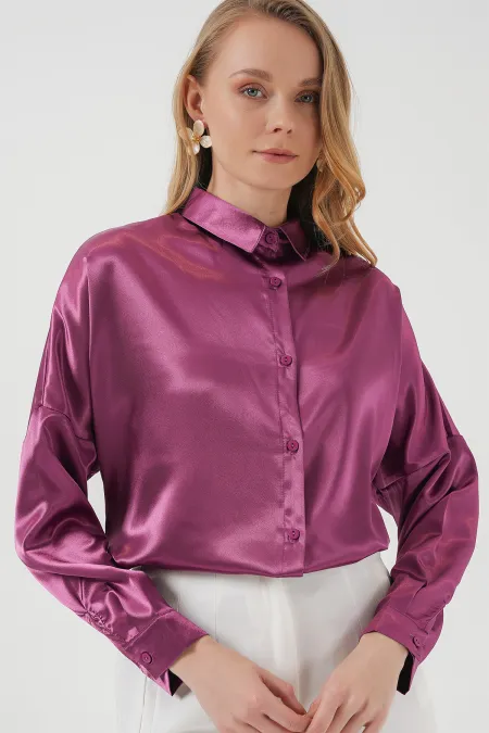 Chemise oversize en satin 3985 - Lilas foncé