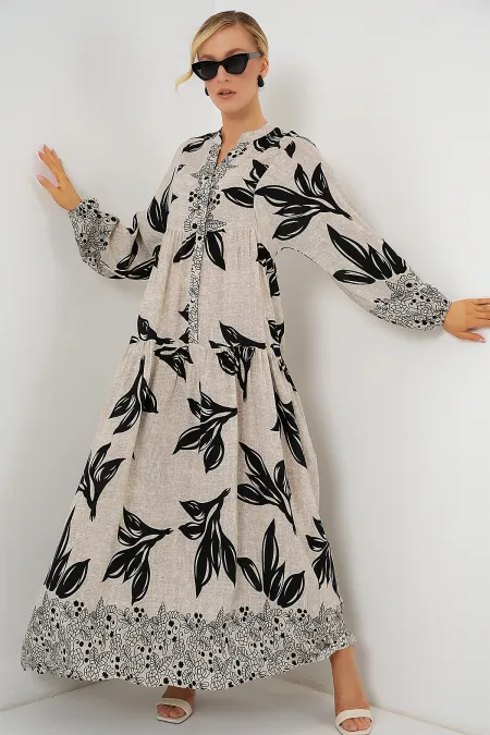 Robe hijab à motifs authentiques 2423 - Gris clair