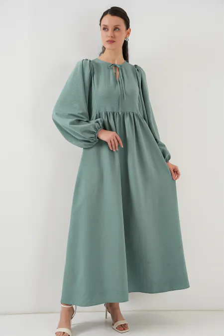 Women's Balloon Sleeve Long Hijab Dress 2464 - Çağla Women's Balloon Sleeve Long Hijab Dress 2464 - Çağla