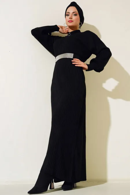 15900 Full Length Hijab Knit Dress - Black