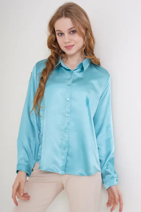 3964 Lightly Draped Satin Shirt - Mint