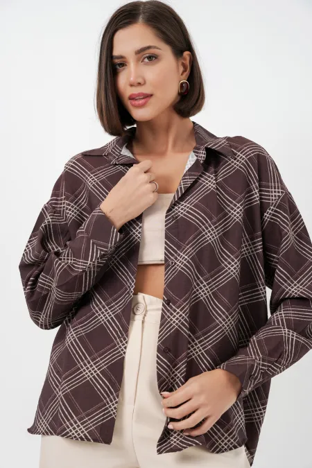 Chemise oversize à motifs pour femme 20372 - Marron