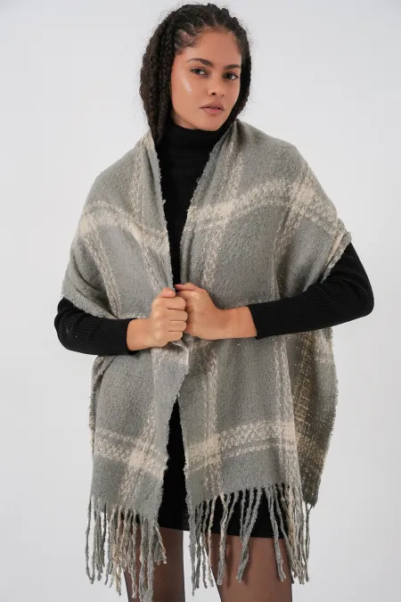 Women's Soft Textured Thick Shawl Scarf 15951 - Light Gray