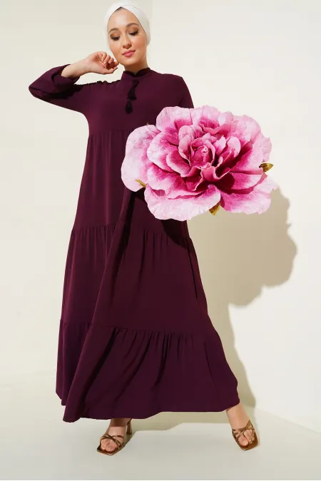 1627 Collar-Tie Hijab Dress - Light Burgundy 1627 Collar-Tie Hijab Dress - Light Burgundy