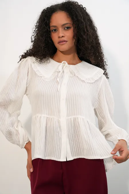 Women's Peter Pan Collar Shirt Blouse 993 - White Women's Peter Pan Collar Shirt Blouse 993 - White