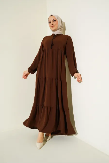 Robe hijab à col et cravate 1627 - E. Coffee