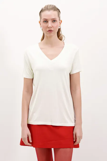 T-shirt oversize à col V 4315 - Blanc