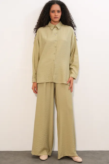 Women's Textured Shirt and Pants Two-Piece Set 6710 - Çağla Women's Textured Shirt and Pants Two-Piece Set 6710 - Çağla