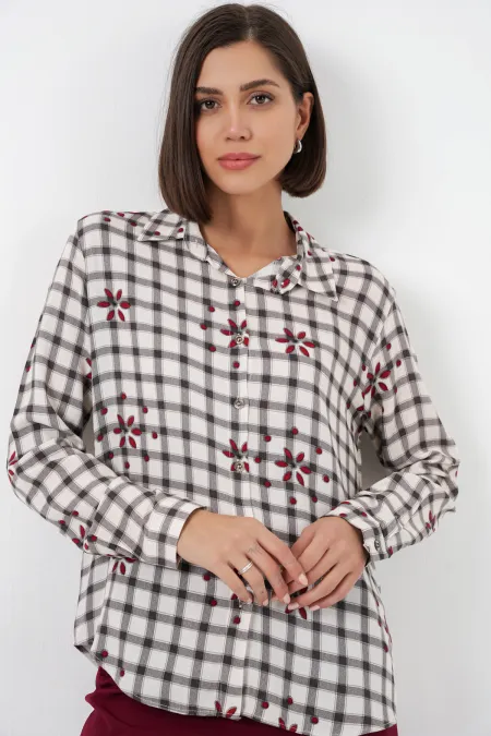 Chemise oversize à motifs pour femme en viscose 20371 - Noire