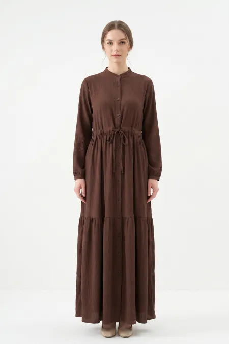 2144 Mandarin Collar Hijab Dress - F.KAHVE