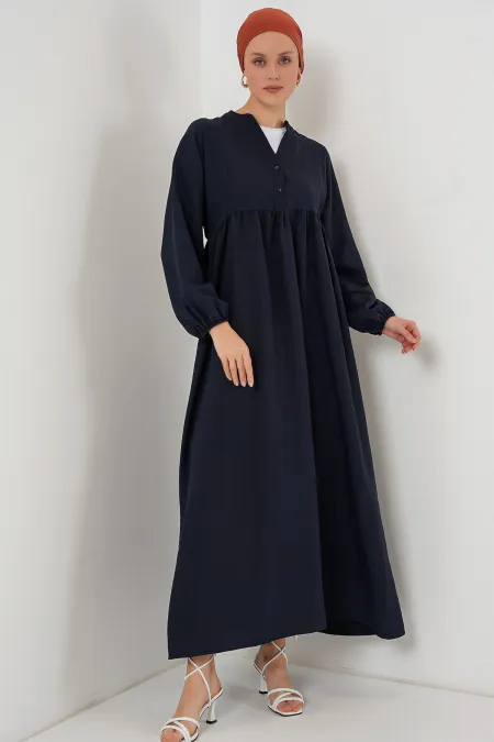 Kadın Uzun Tesettür Elbise 2525 - Lacivert