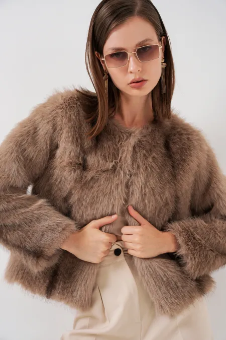 Manteau en fausse fourrure pour femme 5225 - Biscuit