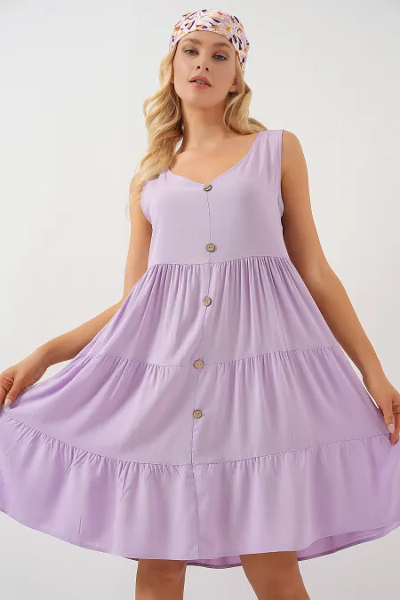 Women's Zero Sleeve Button Short Dress 2571 - Lilac