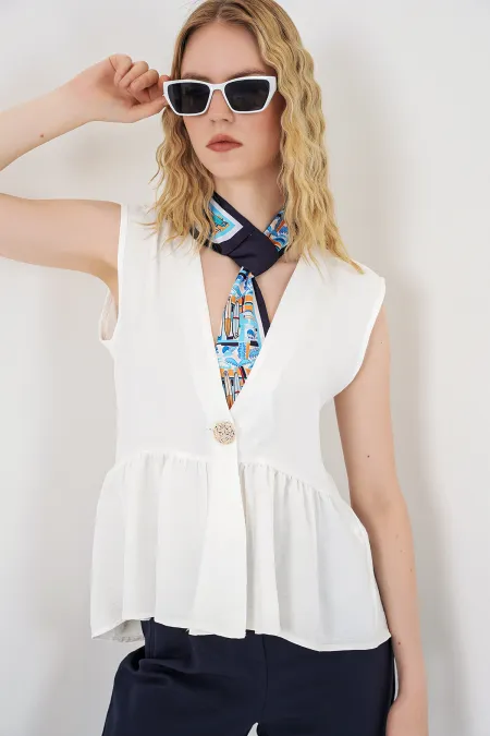 Women's Buttoned Sleeveless Blouse 994 - White