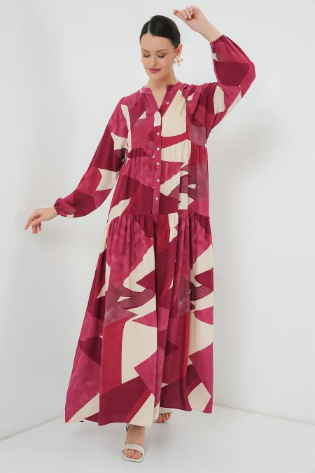 Robe hijab à motifs authentiques 2423 - B. Bordeaux